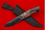 Нож Тундра (ламинированная дамасская сталь, больстер из нейзильбера, композит из акрила, шишки и стабилизированного капа клена, темлячный пин)